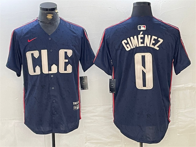 Men's Cleveland Guardians #0 Andrés Giménez Navy 2024 City Connect Limited Stitched Baseball Jersey